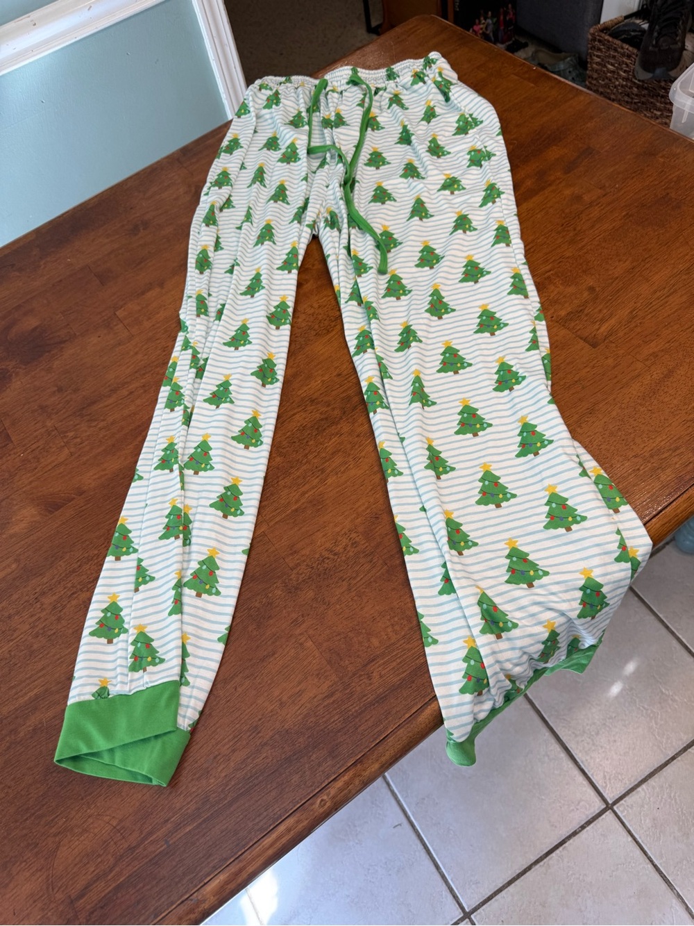 Abby & Evie Christmas Tree Bamboo Pajama Pants Blue Stripe Lounge Sleepwear